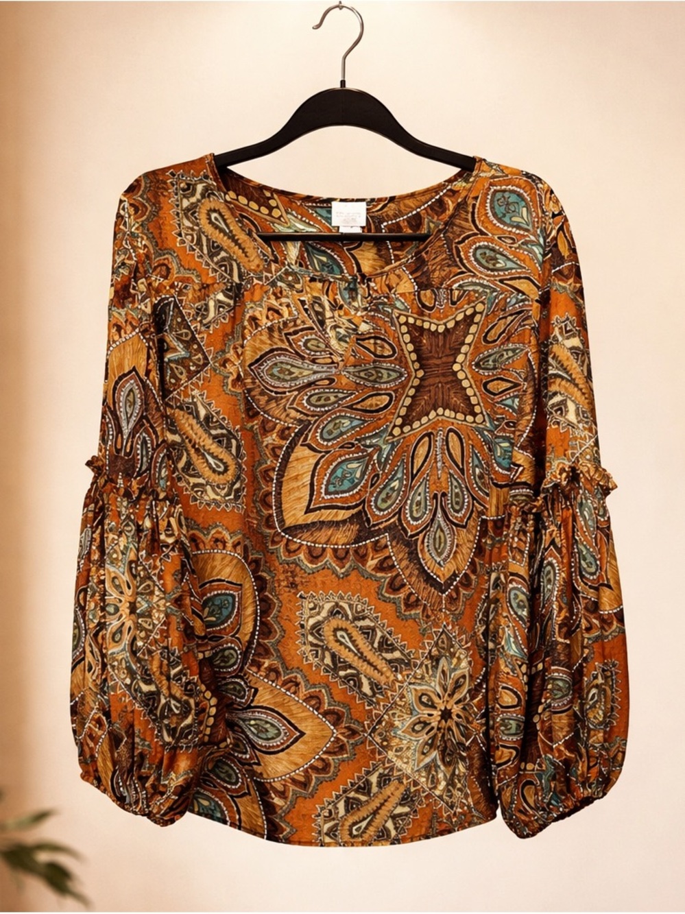 Chico's Women's  size 3 Geometric Peasant Blouse Multicolor Long Sleeve‎ - Picture 12 of 12